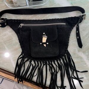 Suede leather Black Fringe Belt Bag